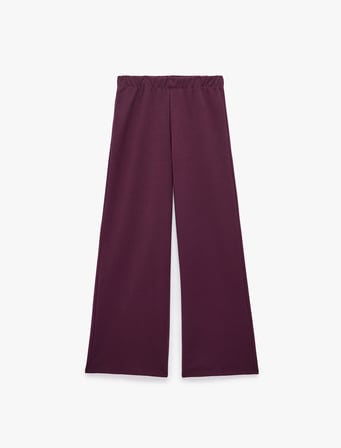 Pamuklu Beli Lastikli Mürdüm Rengi Düz Bol Paça Pantolon