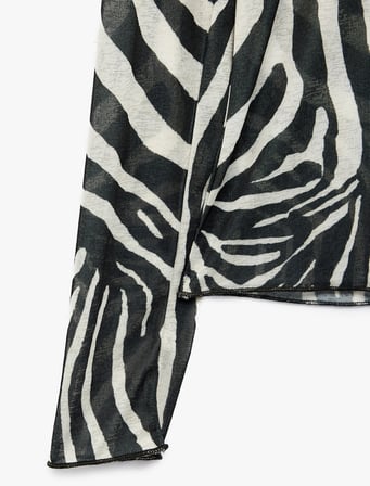 Slim Uzun Kollu Zebra Desenli Dik Yaka Bluz