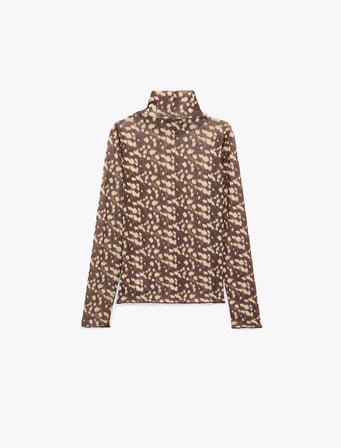 Dik Yaka Bambi Desenli Bluz Uzun Kollu Slim Fit