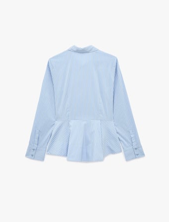 Pamuklu Regular Fit Düğmeli Uzun Kollu Klasik Yaka Peplum Çizgili Gömlek
