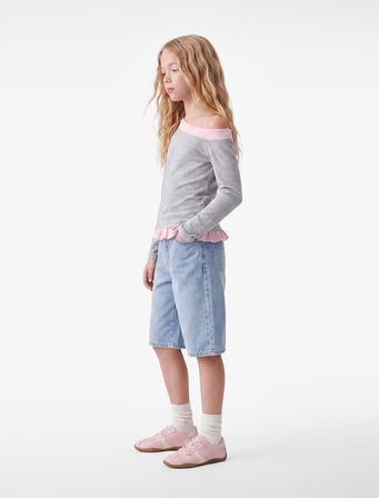 Ribanalı Asimetrik Kesim Viskon Karışımlı Kayık Yaka Uzun Kollu Slim Fit Tişört