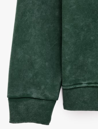 Uzun Kollu Yıkamalı Şardonlu Bisiklet Yaka Oversize Baskılı Sweatshirt
