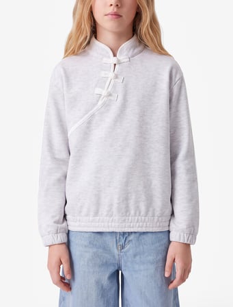 Düğme Detaylı Şardonlu Uzun Kollu Hakim Yaka Sweatshirt
