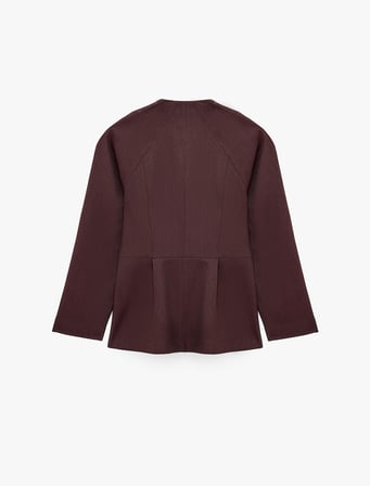 Dikiş Detaylı Düğmeli V Yaka Uzun Kollu Peplum Pileli Ceket