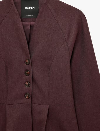 Dikiş Detaylı Düğmeli V Yaka Uzun Kollu Peplum Pileli Ceket