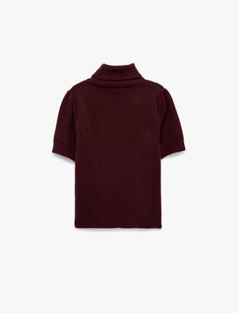 Boxy Fit Dik Yaka Kısa Kollu Peluş Kazak