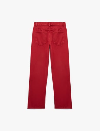 Pamuklu Normal Bel Düğmeli Cepli Uzun Kesim Düz Paça Pantolon - Straight Jeans