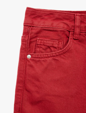 Pamuklu Normal Bel Düğmeli Cepli Uzun Kesim Düz Paça Pantolon - Straight Jeans