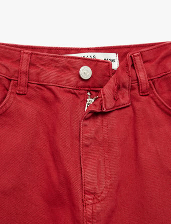 Pamuklu Normal Bel Düğmeli Cepli Uzun Kesim Düz Paça Pantolon - Straight Jeans