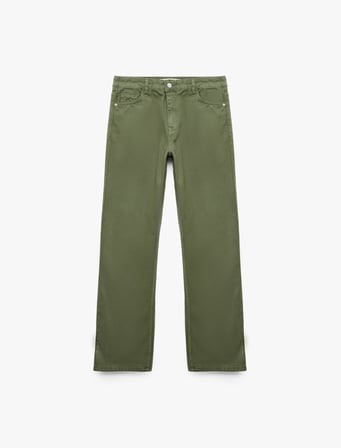 Pamuklu Normal Bel Düğmeli Cepli Uzun Kesim Düz Paça Pantolon - Straight Jeans