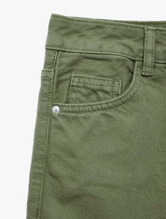 Pamuklu Normal Bel Düğmeli Cepli Uzun Kesim Düz Paça Pantolon - Straight Jeans