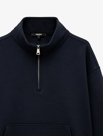 Uzun Kollu Üç İplik Şardonlu Yarım Fermuarlı Sweatshirt