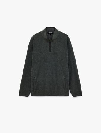 Uzun Kollu Dikiş Detaylı Yarım Fermuarlı Polar Sweatshirt