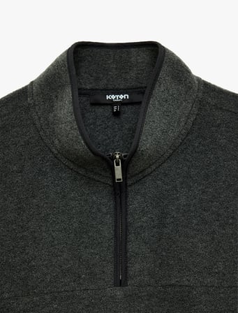 Uzun Kollu Dikiş Detaylı Yarım Fermuarlı Polar Sweatshirt