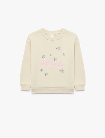 Yıldız Baskılı Bisiklet Yaka Uzun Kollu Şardonlu Sweatshirt