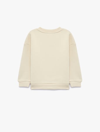 Yıldız Baskılı Bisiklet Yaka Uzun Kollu Şardonlu Sweatshirt