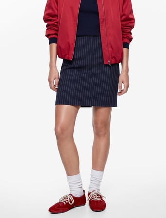 Yırtmaçlı Slim Fit Çizgili Midi Etek
