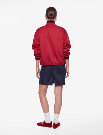 Yırtmaçlı Slim Fit Çizgili Midi Etek
