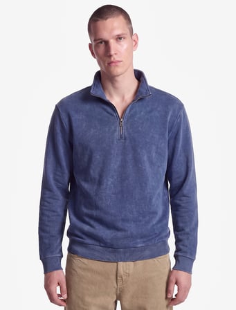 Şardonlu Rahat Kalıp Yıkamalı Uzun Kollu Yarım Fermuarlı Sweatshirt