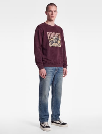 Üç İplik Şardonlu Uzun Kollu Yıkamalı Bisiklet Yaka Baskılı Sweatshirt