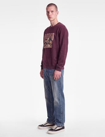 Üç İplik Şardonlu Uzun Kollu Yıkamalı Bisiklet Yaka Baskılı Sweatshirt