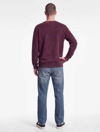 Üç İplik Şardonlu Uzun Kollu Yıkamalı Bisiklet Yaka Baskılı Sweatshirt