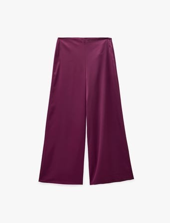 Regular Fit Normal Bel Düz Geniş Paça Saten Pantolon