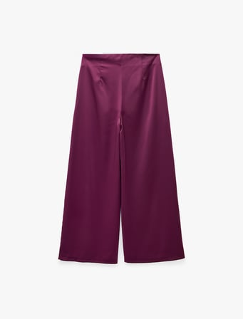 Regular Fit Normal Bel Düz Geniş Paça Saten Pantolon