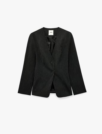 V Yaka Düğmeli Arkası Kuş Gözü Detaylı Bağlamalı Çizgili Blazer Ceket