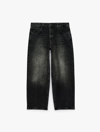 Cepli Düğmeli Yıkamalı Normal Bel Düz Paça Barrel Denim Pantolon - Barrel Jeans