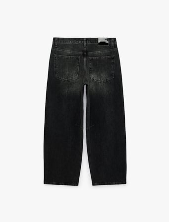 Cepli Düğmeli Yıkamalı Normal Bel Düz Paça Barrel Denim Pantolon - Barrel Jeans