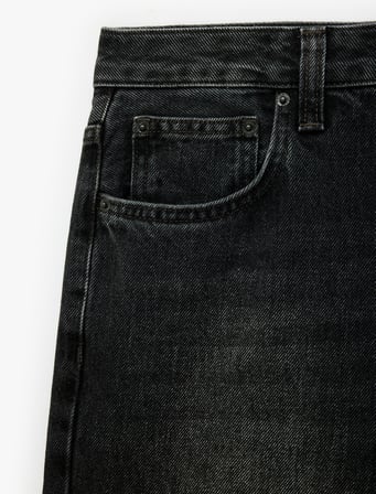 Cepli Düğmeli Yıkamalı Normal Bel Düz Paça Barrel Denim Pantolon - Barrel Jeans