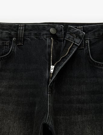 Cepli Düğmeli Yıkamalı Normal Bel Düz Paça Barrel Denim Pantolon - Barrel Jeans