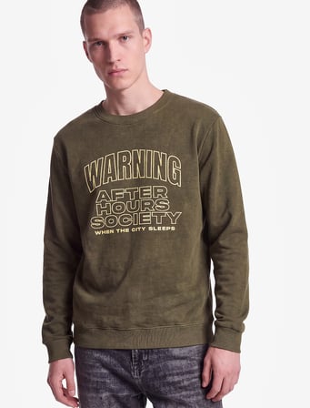 Uzun Kollu Şardonlu Bisiklet Yaka Yıkamalı Baskılı Sweatshirt