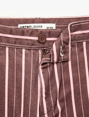 Beş Cepli Rahat Kalıp Pamuklu Düz Paça Çizgili Baggy Pantolon - Baggy Jeans