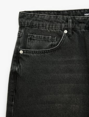Normal Bel Cepli Pamuklu Vintage Straight Fit Jean Pantolon