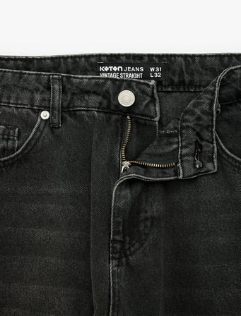 Normal Bel Cepli Pamuklu Vintage Straight Fit Jean Pantolon