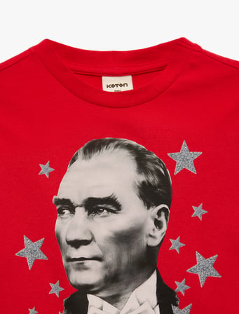 Atatürk Baskılı Pamuklu Bisiklet Yaka Uzun Kollu Tişört