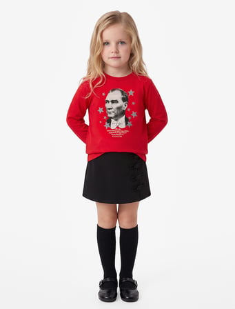 Atatürk Baskılı Pamuklu Bisiklet Yaka Uzun Kollu Tişört