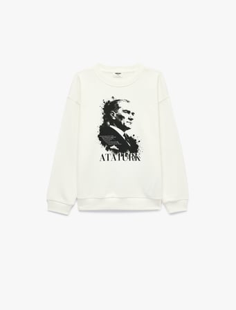 Atatürk Baskılı Bisiklet Yaka Uzun Kollu Sweatshirt