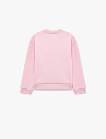 Kedi Baskılı Şardonlu Bisiklet Yaka Uzun Kollu Sweatshirt