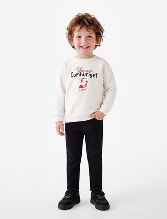 Atatürk Baskılı Uzun Kollu Bisiklet Yaka Sweatshirt
