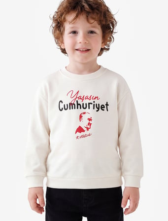 Atatürk Baskılı Uzun Kollu Bisiklet Yaka Sweatshirt