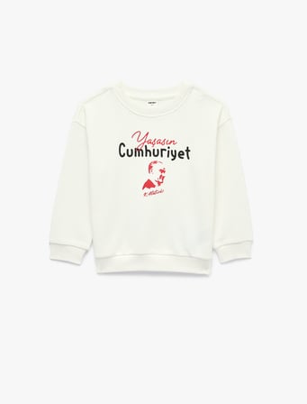 Atatürk Baskılı Uzun Kollu Bisiklet Yaka Sweatshirt