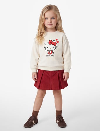 Hello Kitty Baskılı Pamuklu Şardonlu Bisiklet Yaka Uzun Kollu Lisanslı Sweatshirt
