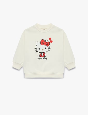 Hello Kitty Baskılı Pamuklu Şardonlu Bisiklet Yaka Uzun Kollu Lisanslı Sweatshirt