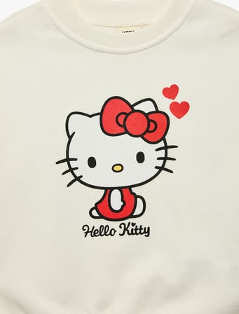 Hello Kitty Baskılı Pamuklu Şardonlu Bisiklet Yaka Uzun Kollu Lisanslı Sweatshirt