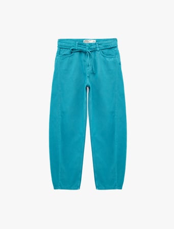 Kemerli Cepli Normal Bel Rahat Kalıp Balon Fit Barrel Pantolon - Barrel Jeans