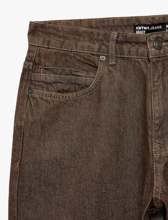 Normal Bel Cepli Pamuklu Vintage Straight Fit Jean Pantolon