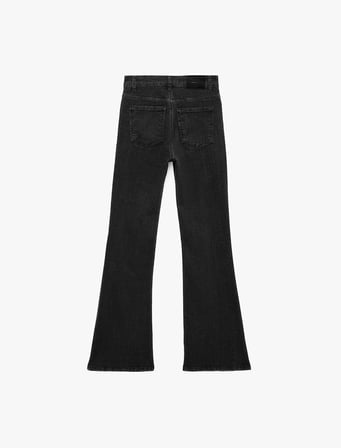 Pamuklu Dar Kesim Düğmeli Cepli İspanyol Paça Denim Pantolon - Flare Jeans